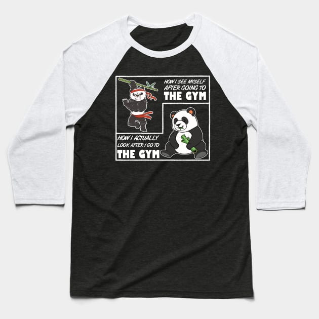 Gym Fitness Training Workout Chilling Satire Panda Baseball T-Shirt by The Hammer